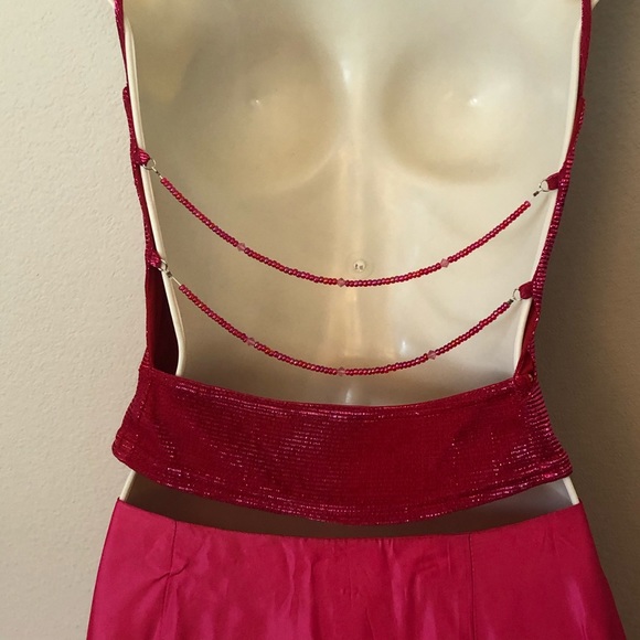 Hot Pink 2 piece sparkly top with beading & taffeta skirt size 8 - Picture 2 of 7
